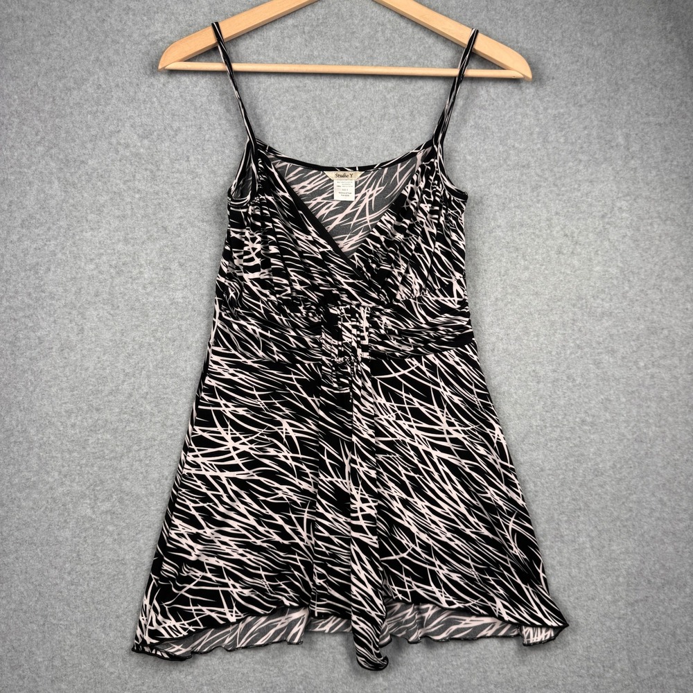 Vintage Y2K‎ Tank Top Womens Small Black White Abstract Babydoll Studio Y Cami
